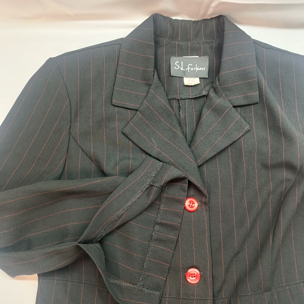SL Fashions Vtg Black Red Pinstripe Blazer Jacket Womens 14 Career 90s Office